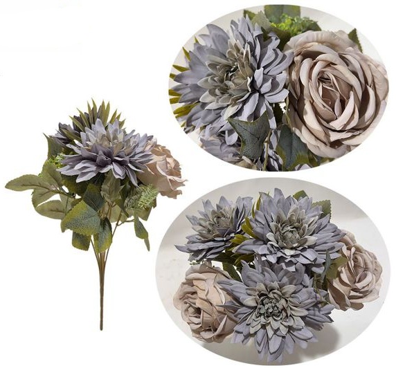 Branche de dahlia rose 32cm