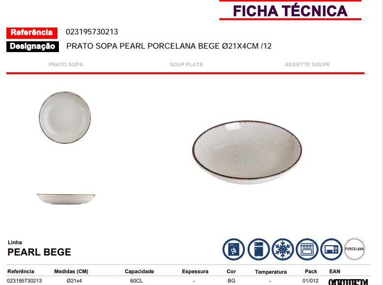PEARL assiette creuse en porcelaine beige 19x5cm
