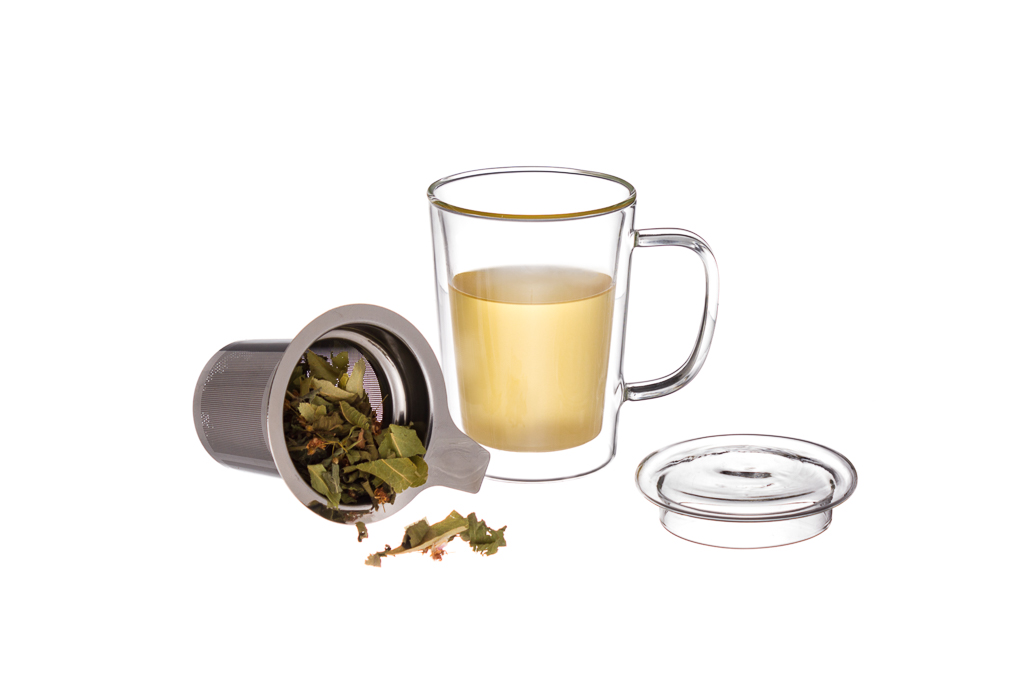 Mug en verre avec Infosor en Inox 40cl 9x12.7cm