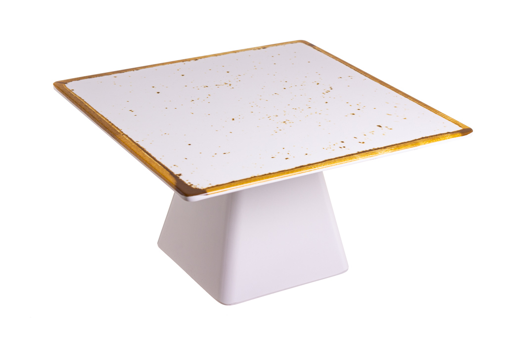 Assiette à gâteau en mélamine et cannelle avec pied 30x30x16cm