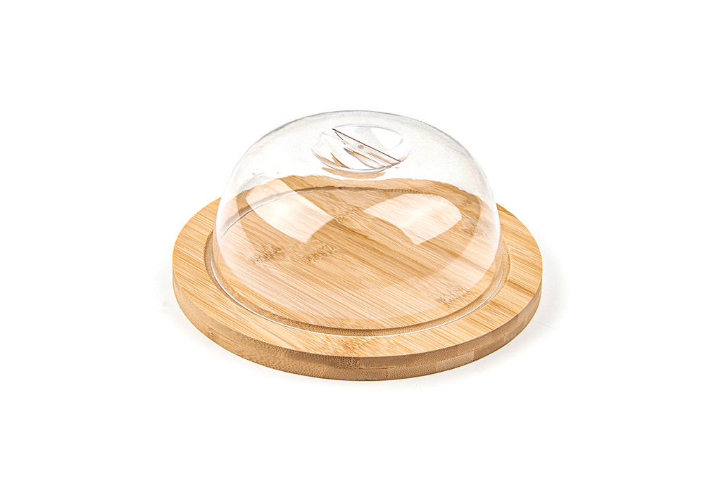 Plateau à fromage en bambou avec cloche en verre Ø21x10