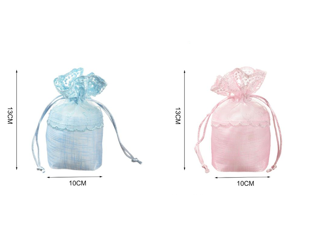 Sac en organza bleu/rose 10x13cm