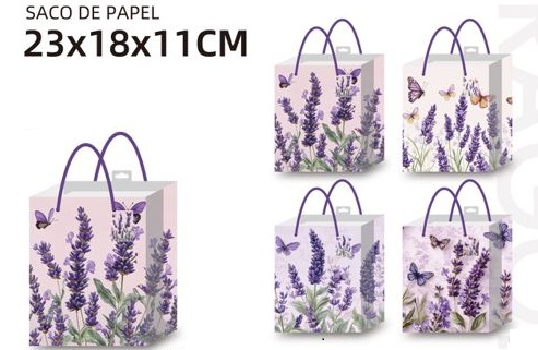 Sac en papier avec poignée Mod. Lavande Et Papillons 23x18x11cm