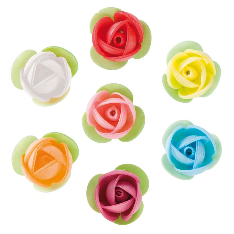 Assortiment de roses gaufrées avec feuille 3,5cm boîte 140