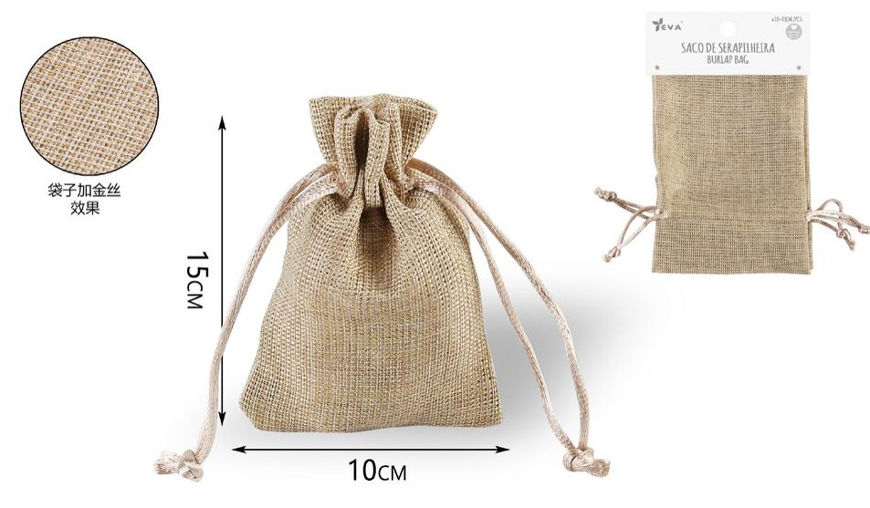 Sac en toile de jute dorée 10 x 15 cm, paquet de 2