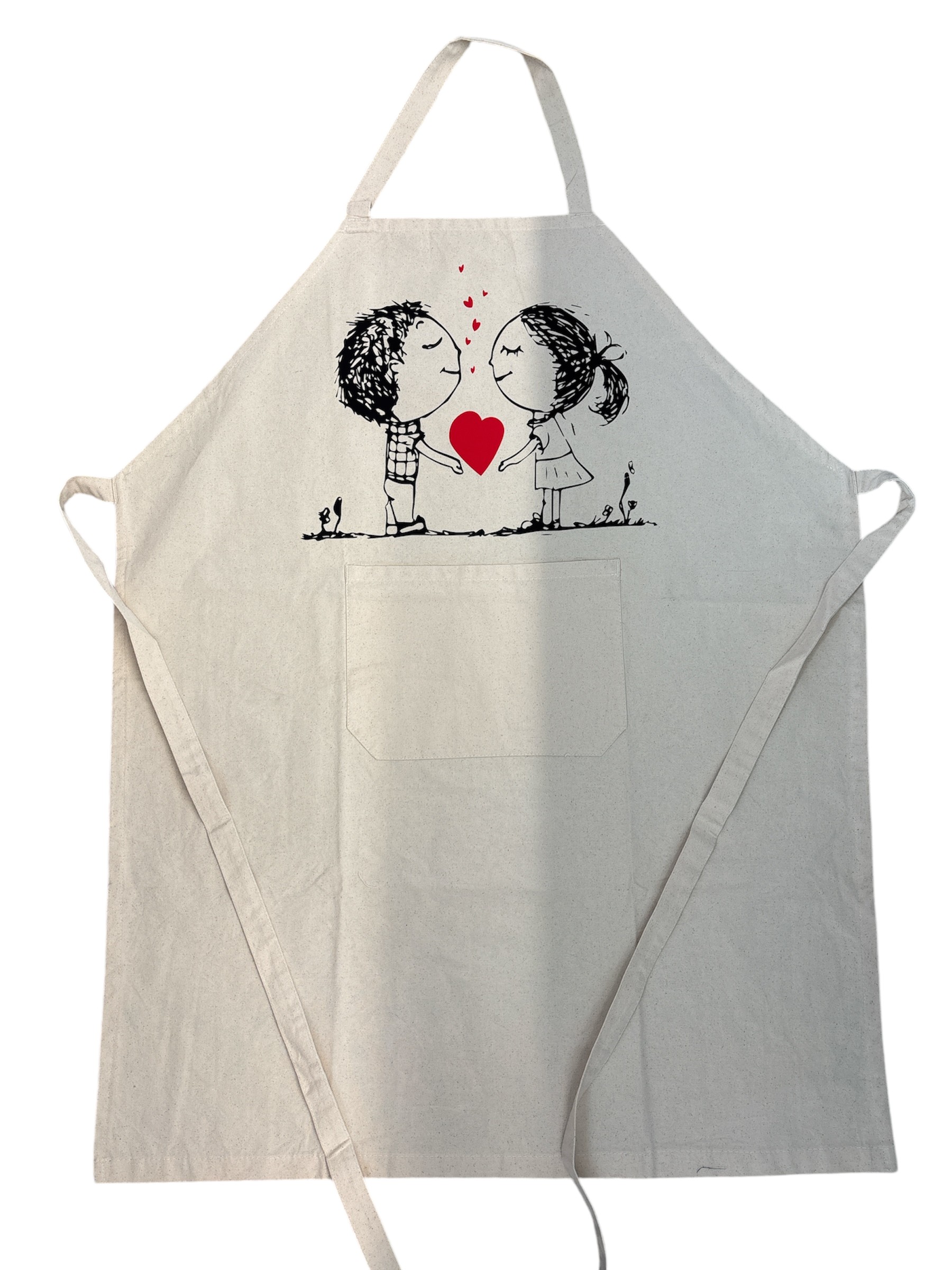 Tablier de Saint-Valentin avec commode en tissu écru