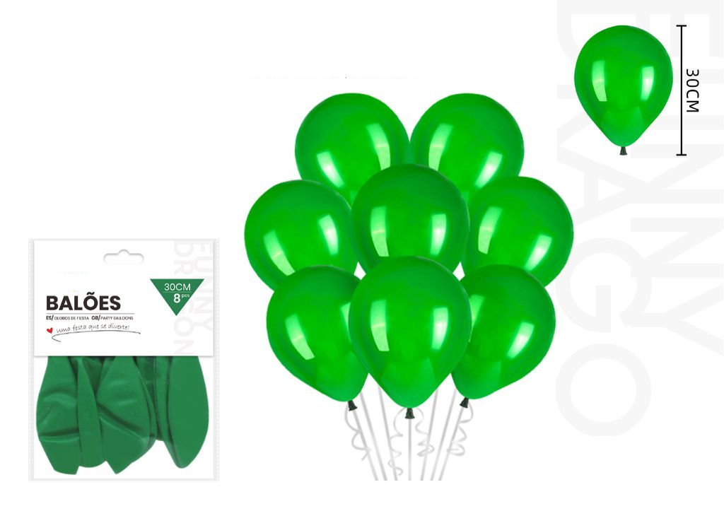 Ballons festifs verts de 30 cm, 8 unités