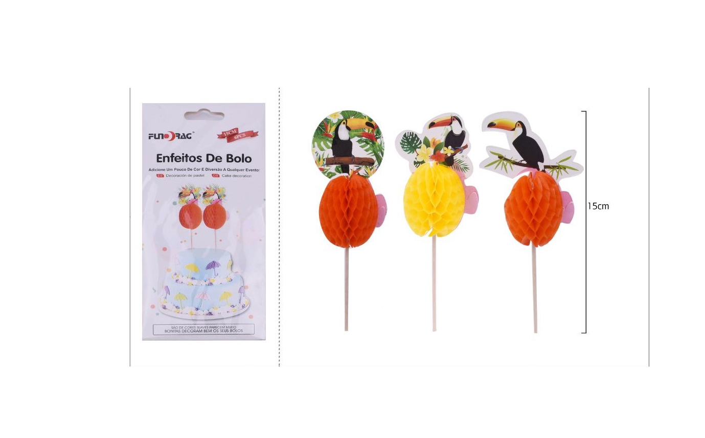 Décoration de gâteau tropical, 15 cm, 6 unités.