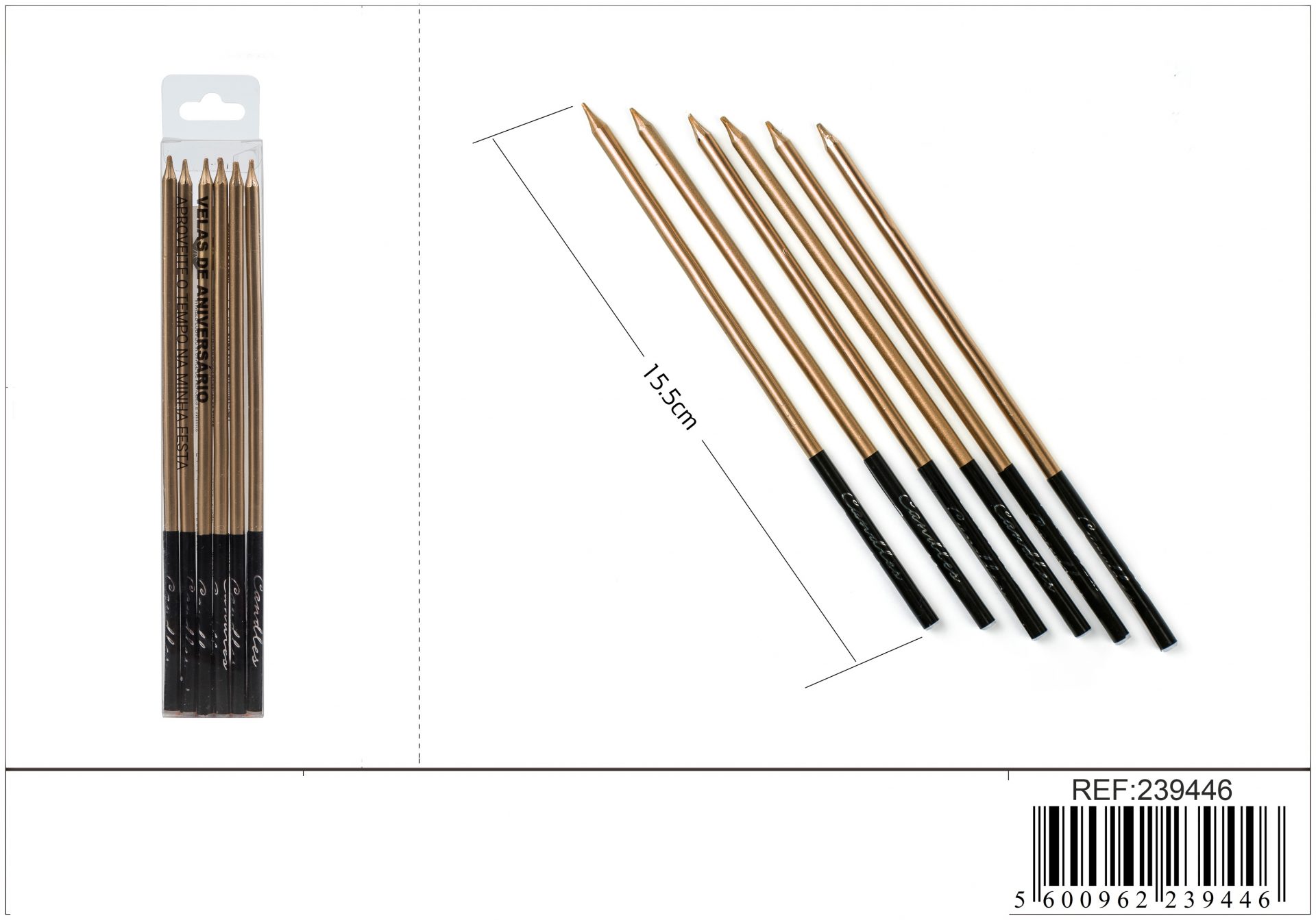 Bougie Fine Dorée 15cm 6 pcs.