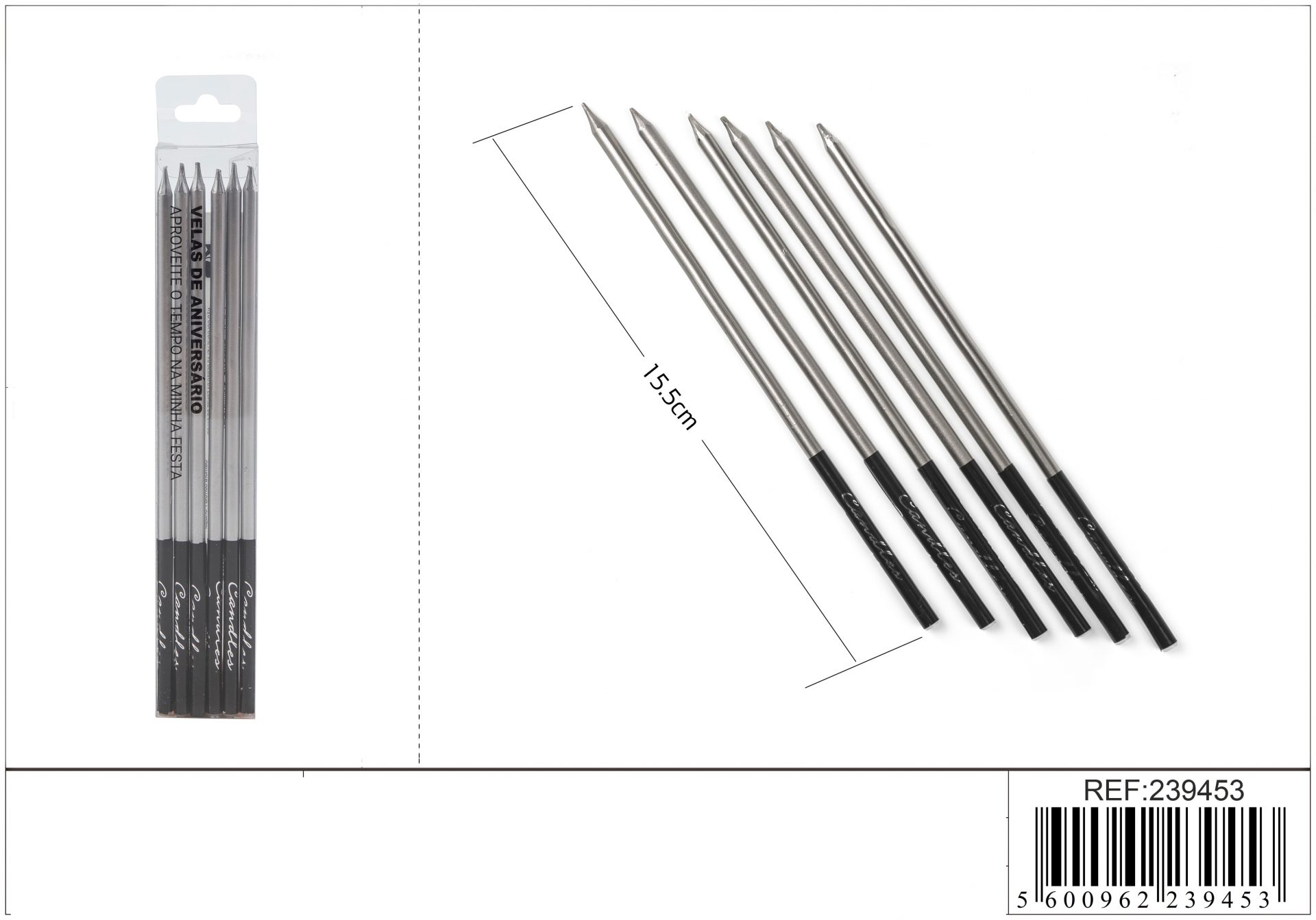 Bougie en argent fin 15cm 6 pcs.