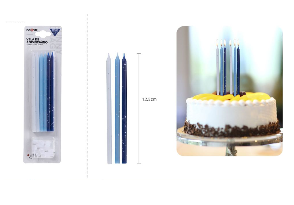 Coffret de 12 bougies en 3 couleurs