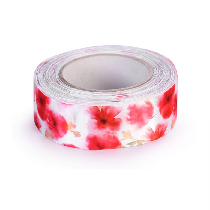 Ruban avec fleurs en tissu rouge et acétate H4c