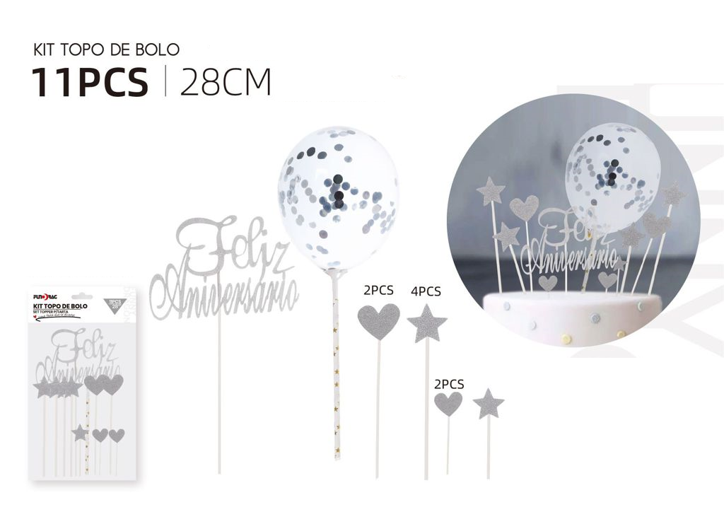 Ornement Joyeux Anniversaire Argent 28cm 11 Pièces