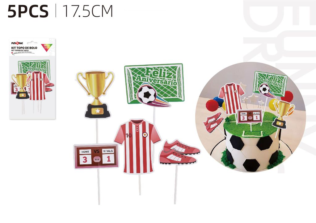 Ornement de football joyeux anniversaire, 5 pièces, 17,5 cm