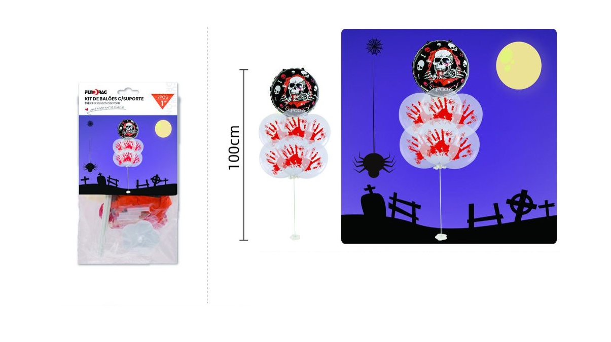 Kit de ballons d’Halloween avec support de 7 pièces.