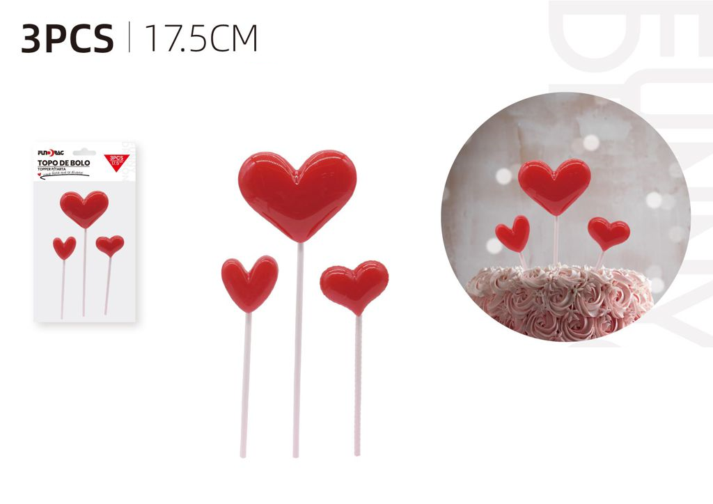 Ornement coeur rouge (3 pièces, 17,5 cm)