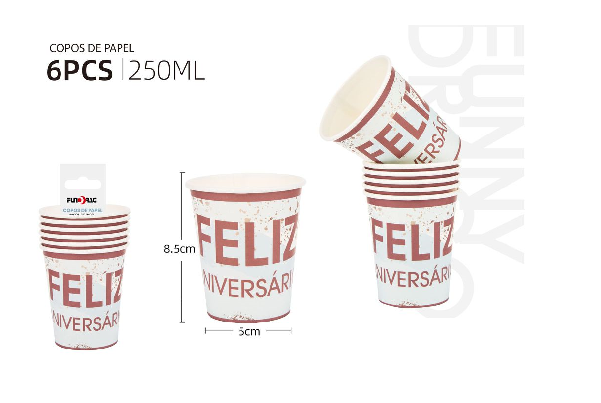 Gobelets en papier Happy Birthday (6 pièces)
