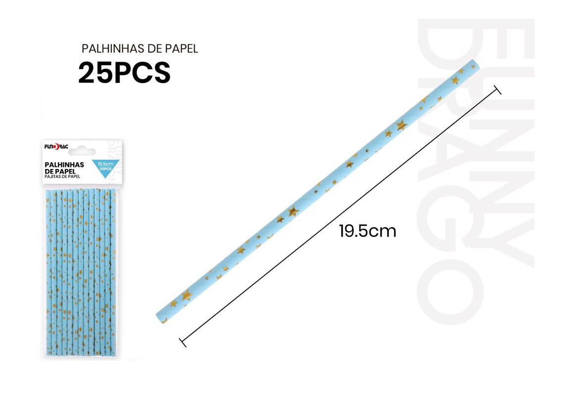Pailles en papier bleu avec étoiles dorées 19 cm 2
