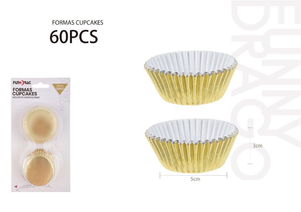 Moule en papier à cupcakes doré de 11 cm, 60 unités