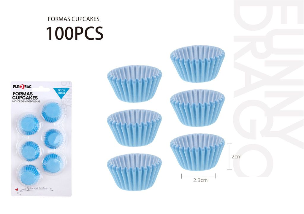 Moule en papier mini cupcake bleu 6cm 100 pcs