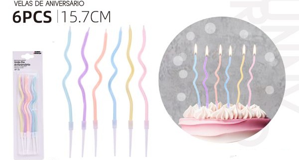 Bougie Fine Torsadée Couleurs Pastel 13cm
