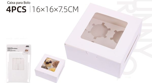 Boîte en carton pour 4 cupcakes avec fenêtre 16x16