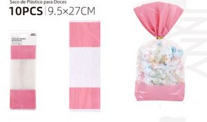 Sac en PP rose avec attaches à bonbons 9,5x17cm Sc