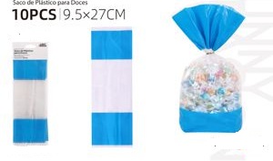 Sac en PP bleu avec attaches à bonbons 9,5x17cm Sc.