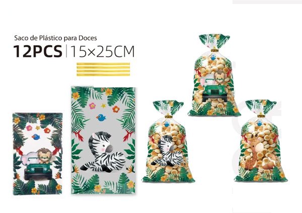 Sac en PP avec nœuds motif jungle pour bonbons 15x2