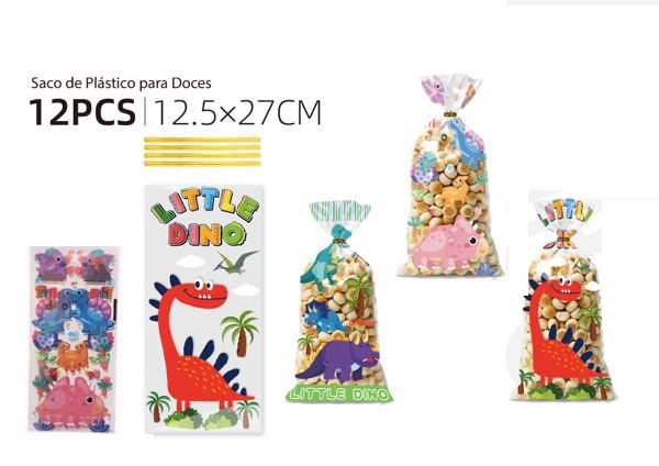 Sac en PP avec nœuds à motif dinosaure pour bonbons 12,5 x 2