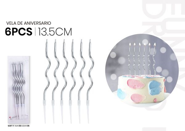 Bougie fine tressée en argent de 13,5 cm (6 unités)