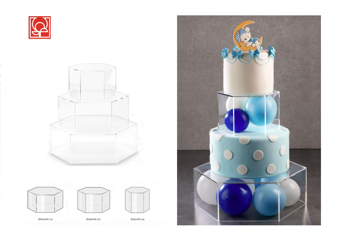 Présentoir à gâteau hexagonal 3 pièces