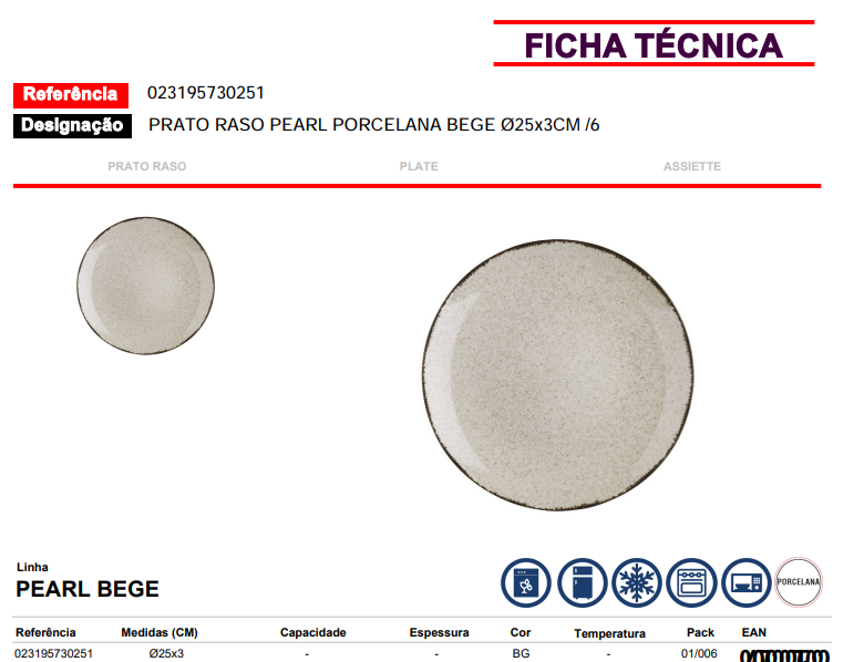 PEARL Assiette en porcelaine beige 25x3.5cm