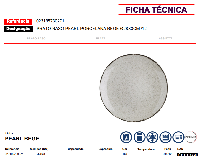PEARL Assiette en porcelaine beige 28x3.5cm