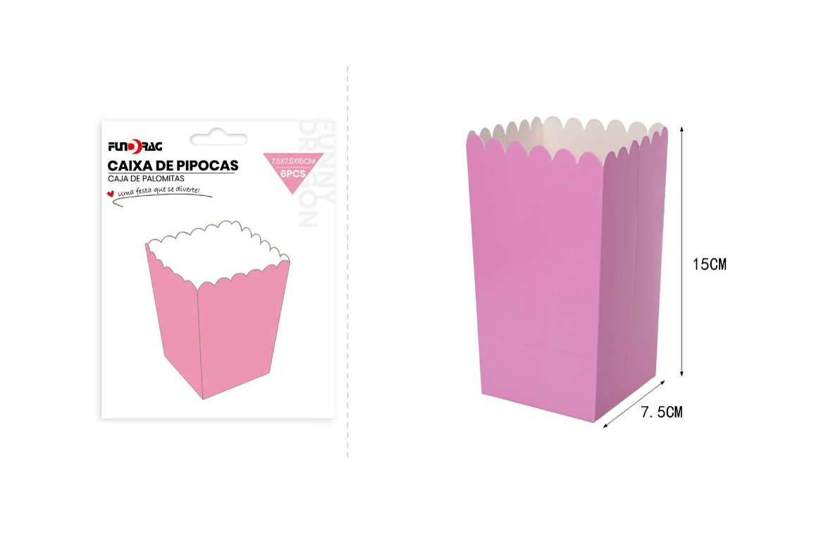 Boîte à pop-corn rose 15x7.5x7.5cm Emb.6