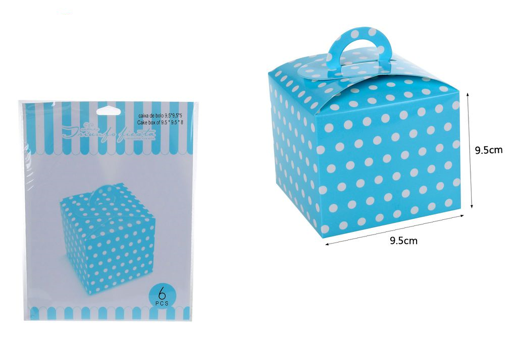 Boîte à pois bleus 9x9x8cm sc.6 unités.
