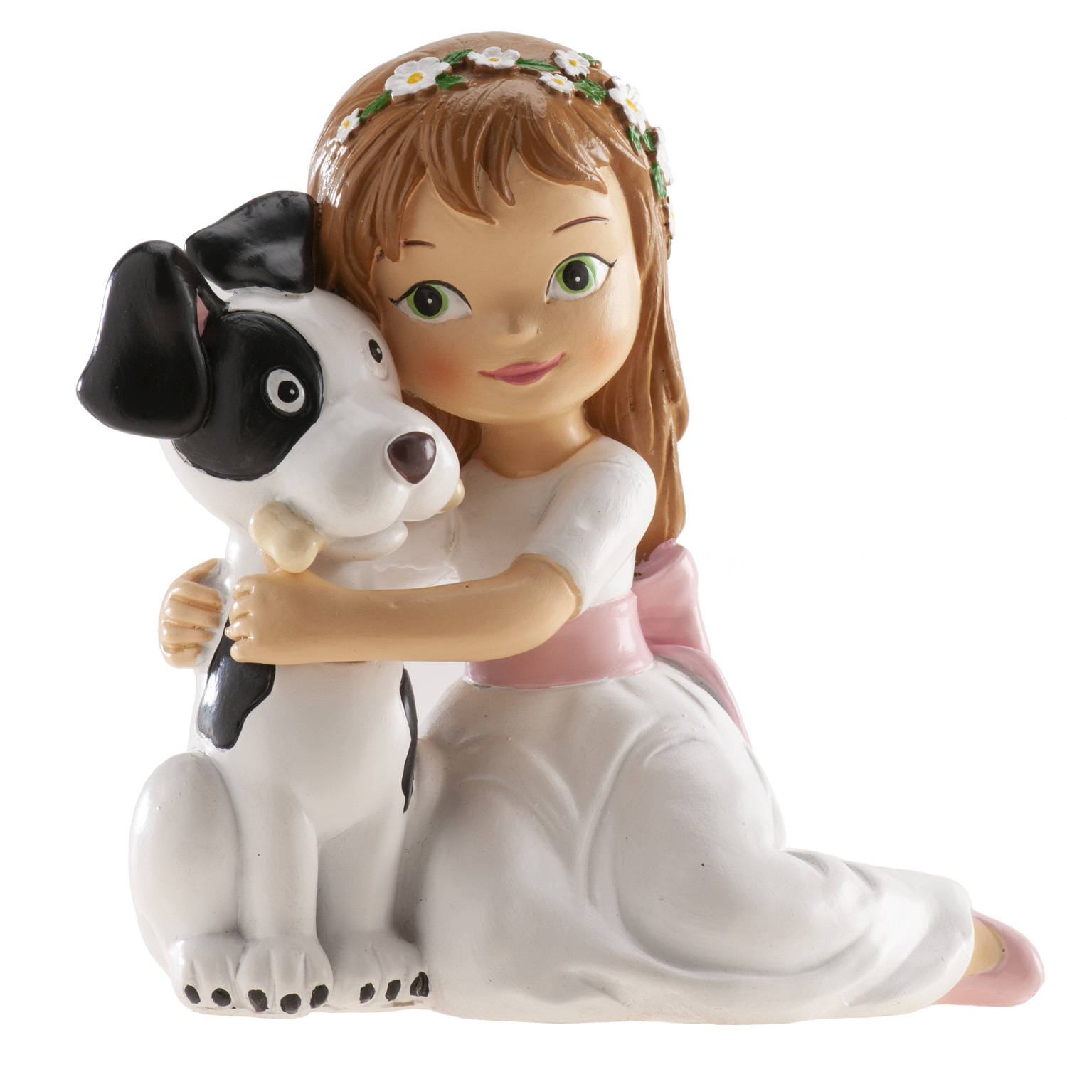 Fille Communion Assise avec Chien 11.5cm