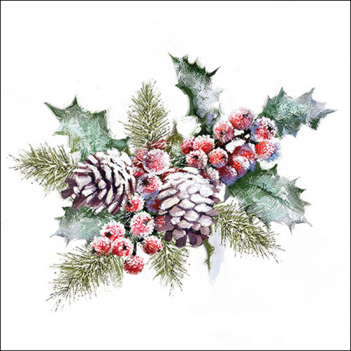 Serviette de table 33xx33cm Branche de houx Noël