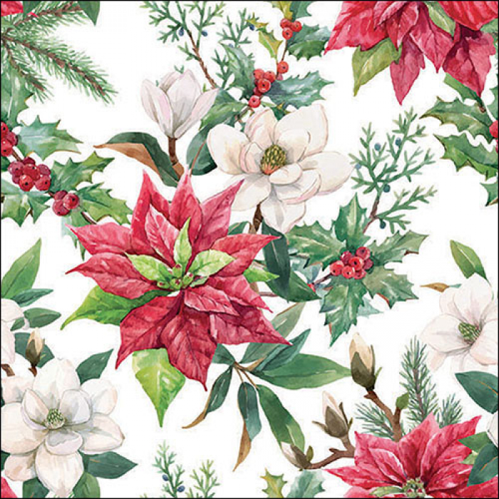 Serviette de Noël fleurie 33x33cm Emb.20
