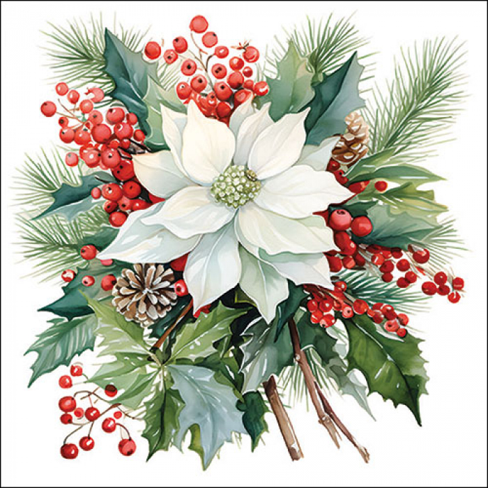 Serviette 33x33cm Bouquet de poinsettias Emb.20