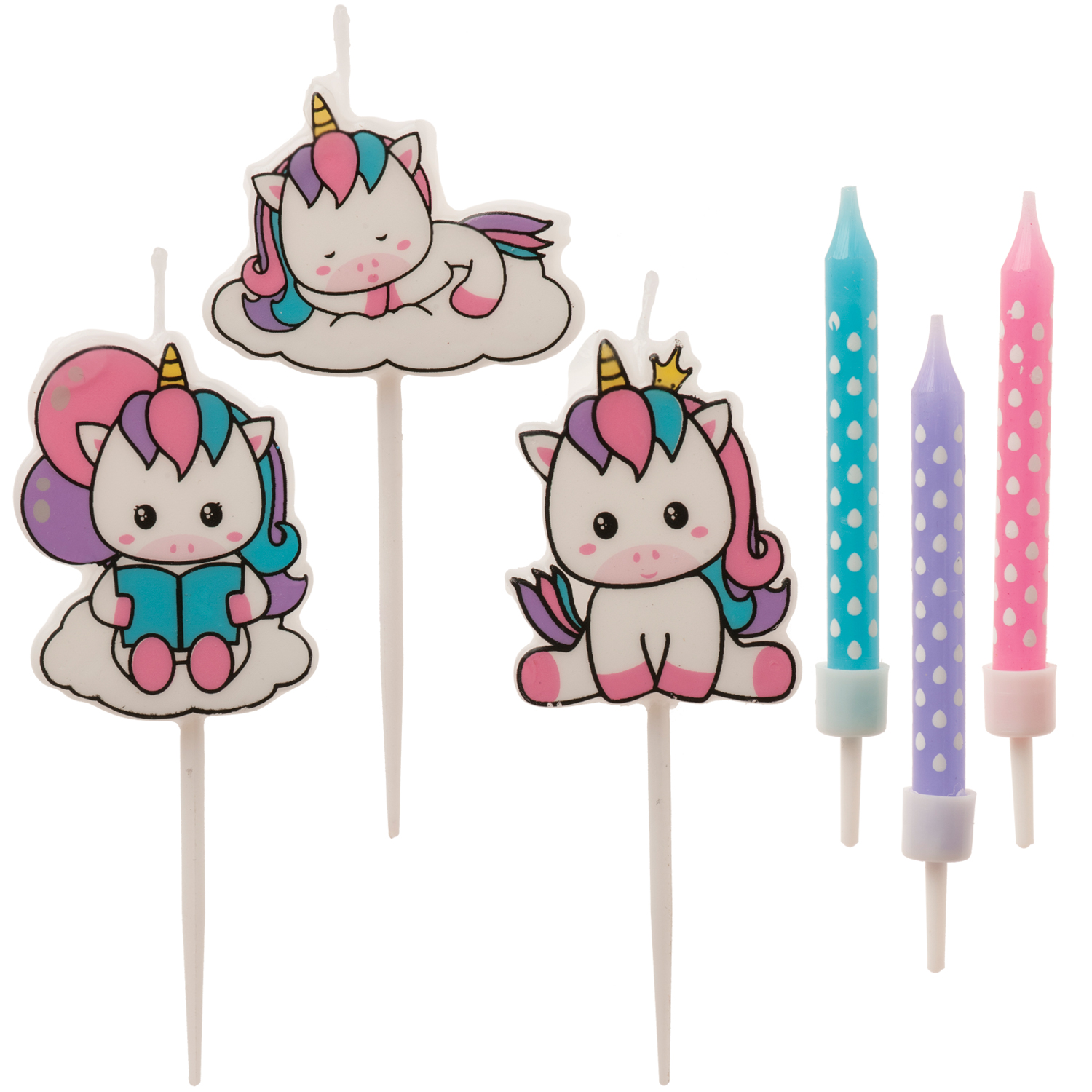 Mélange de bougies licorne 2D avec brochette Emb.15