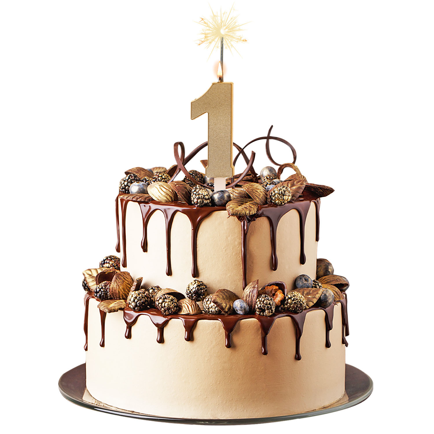 Bougie d’anniversaire dorée avec flamme lumineuse No.