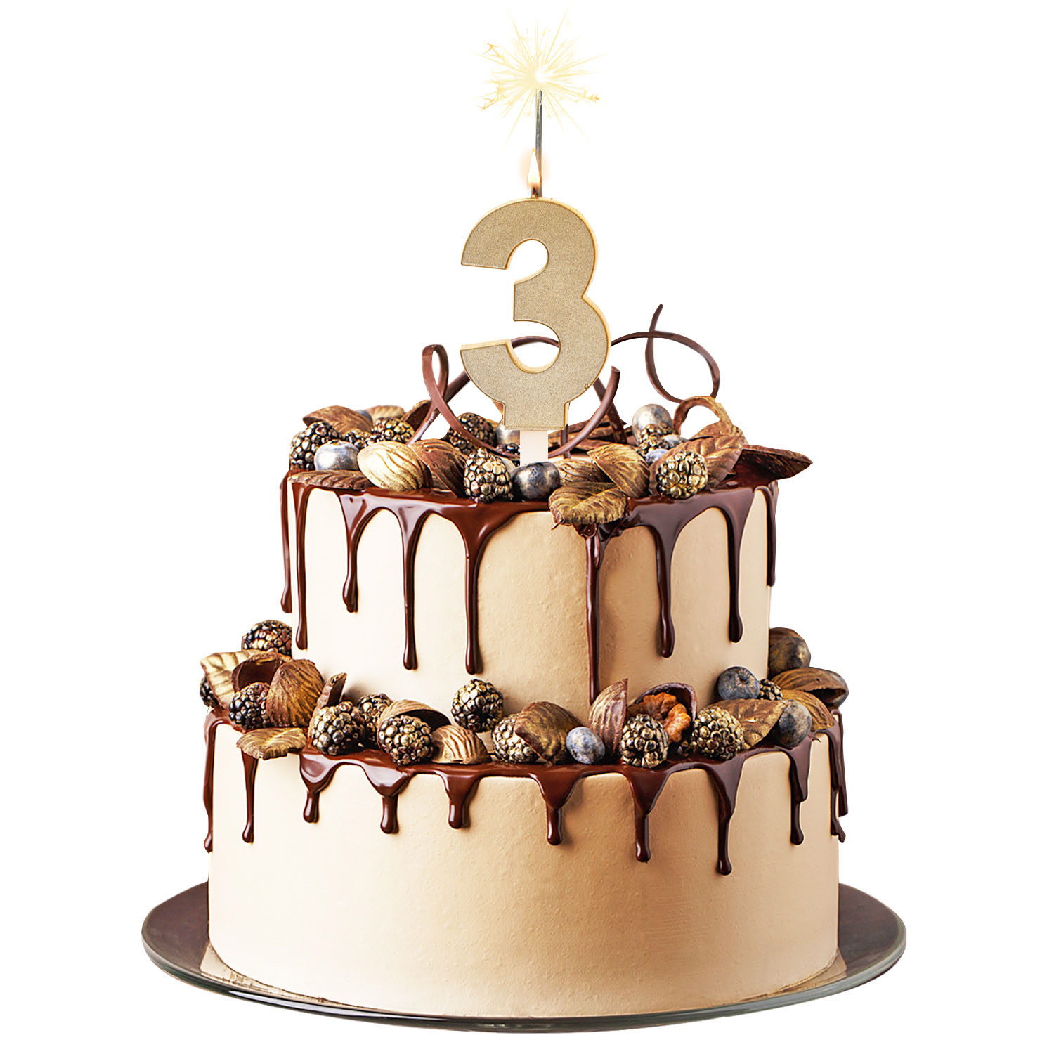 Bougie d’anniversaire dorée avec flamme lumineuse No.