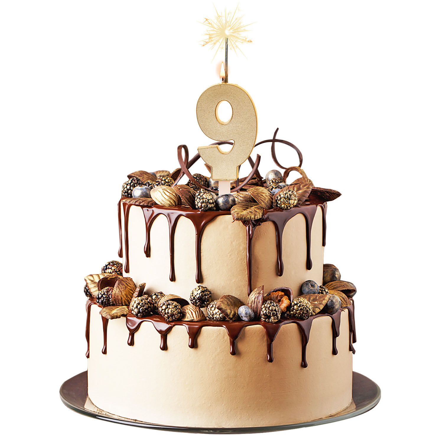 Bougie d’anniversaire dorée avec flamme lumineuse No.