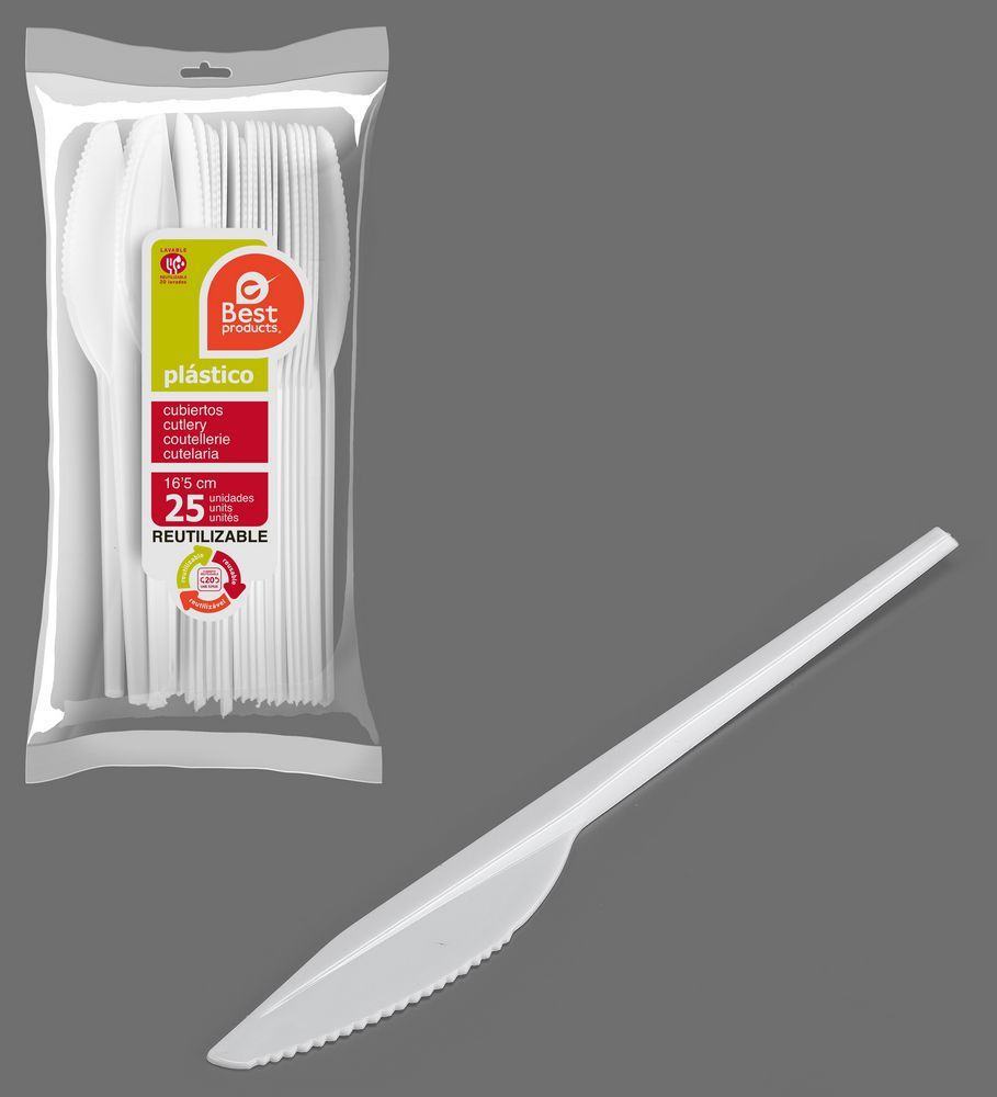Couteau réutilisable en PP de 16,5 cm, paquet de 25