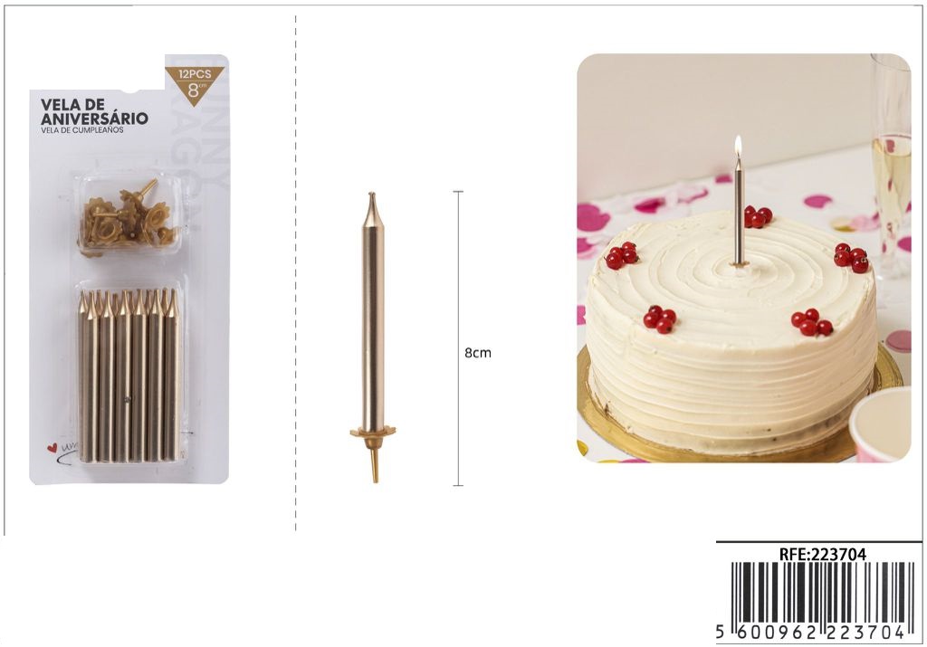 Bougie dorée de 8 cm, 12 unités