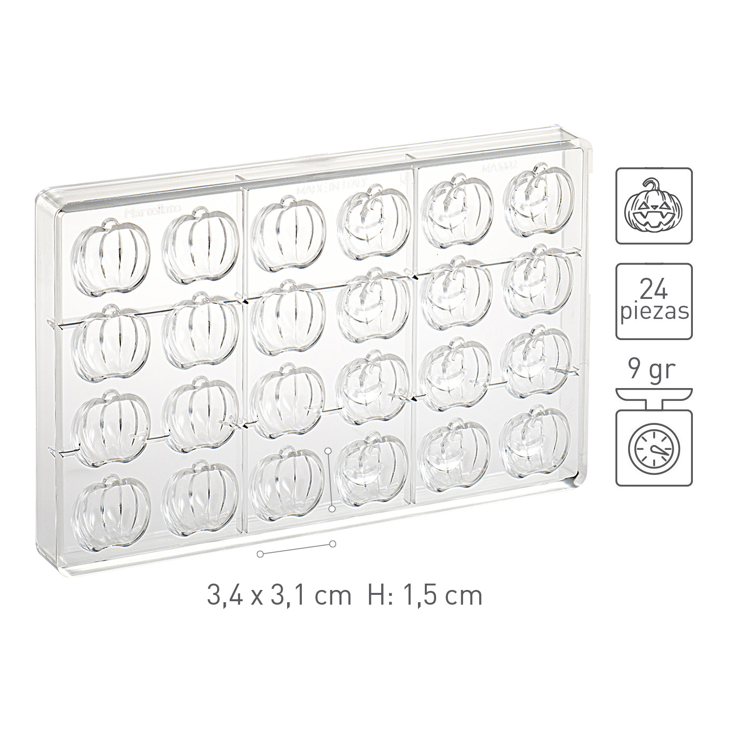 Moule citrouille en polycarbonate 24 cavités 9g