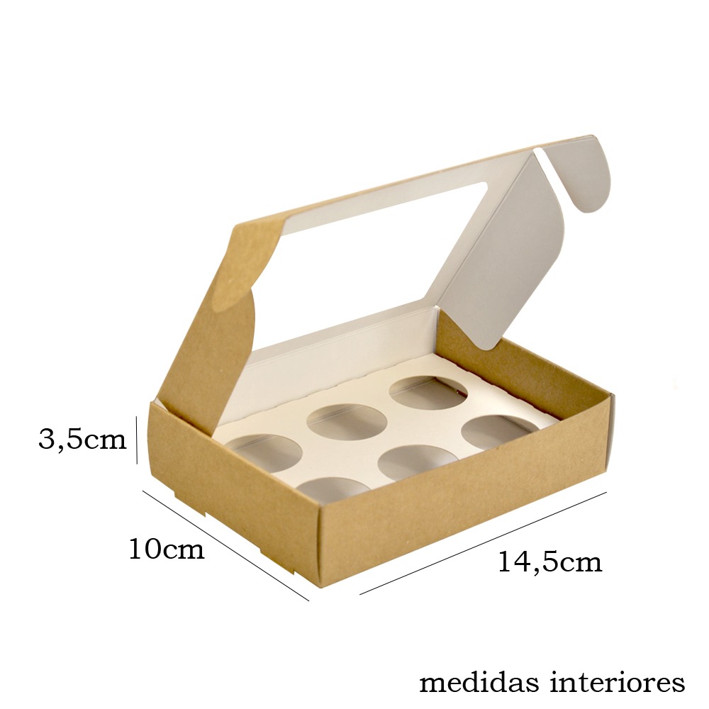 Boîte de 6 brigadeiros avec fenêtre et séparateur. Kraft