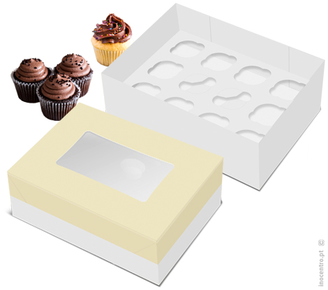 Boîte de 12 cupcakes beiges avec fenêtre