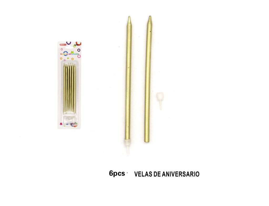 Bougie Fine Dorée 13cm 6Pcs.